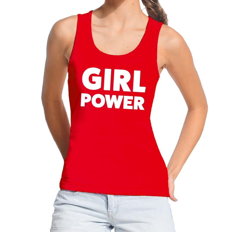 Girl power tekst tanktop/mouwloos shirt rood voor dames. op deze rode singlet staat groot de tekst girl power....