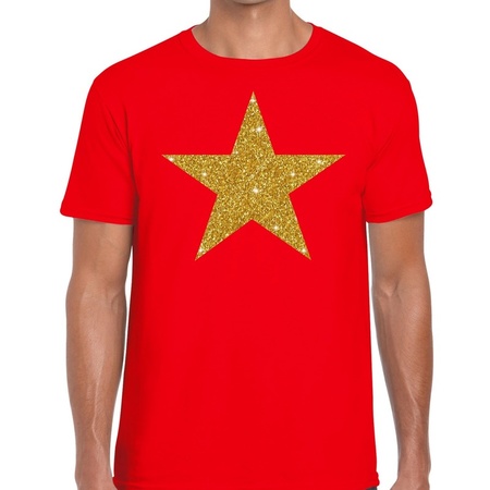 Gouden Ster glitter fun t-shirt rood heren