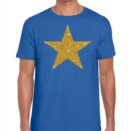 Gouden ster glitter fun t t-shirt blauw heren