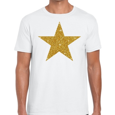 Gouden ster glitter fun t t-shirt wit heren