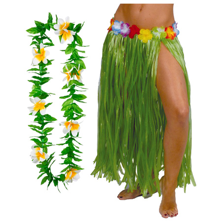Hawaii dress up hula skirt and garland - adults - green - tropical themed party - hula