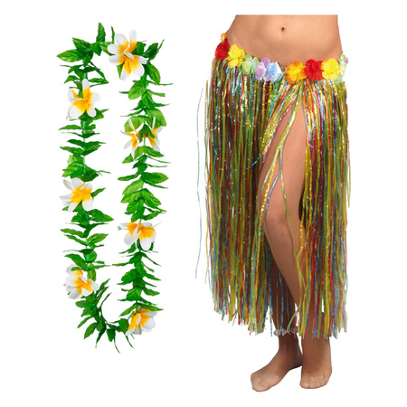 Toppers - Hawaii dress up hula skirt and garland - adults - multicolor - tropical themed party - hula