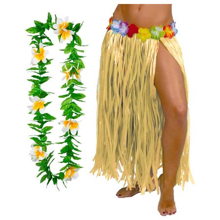 Hawaii dress up hula skirt and garland - adults - natural - tropical themed party - hula