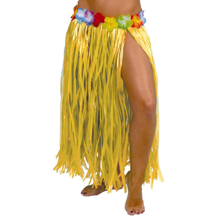 Hawaii verkleed rokje - 4x - voor volwassenen - geel - 75 cm - rieten hoela rokje - tropisch
