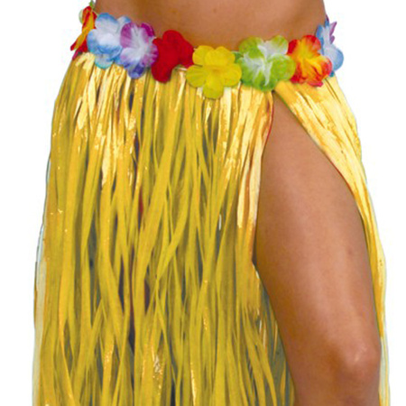 Hawaii dress up skirt - 4x - for adults - yellow - 75 cm - wicker hula skirt - tropical