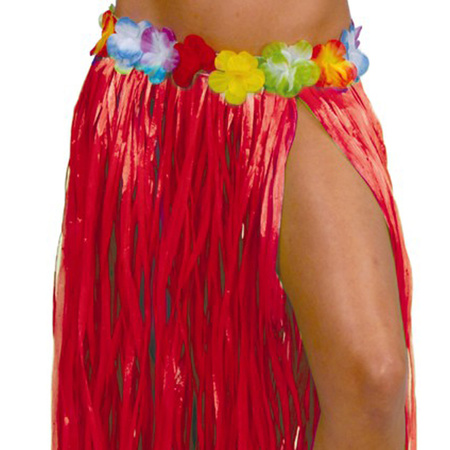 Hawaii verkleed rokje - 4x - voor volwassenen - rood - 75 cm - rieten hoela rokje - tropisch