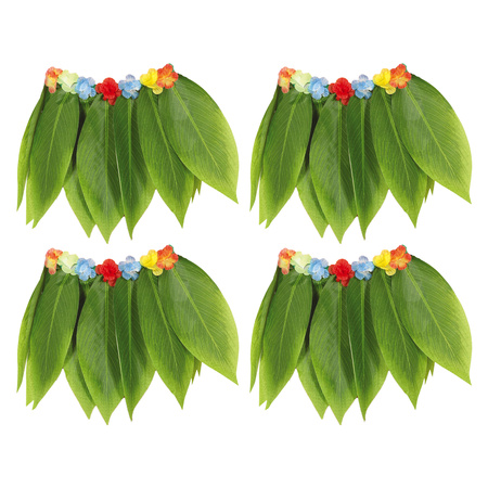 Hawaii verkleed rokje met bladeren - 4x - voor volwassenen - groen - 38 cm - hoela rokje - tropisch