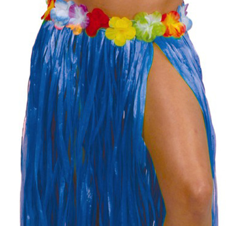 Hawaii verkleed hoela rokje en bloemenkrans - volwassenen - blauw - tropisch themafeest - hoela