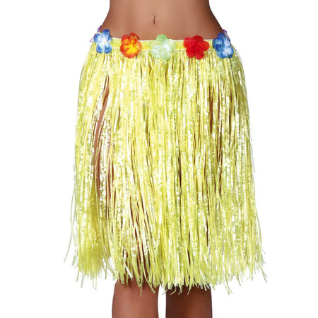 Toppers - Hawaii dress up hula skirt and garland with LED - adults - yellow - tropical themed party