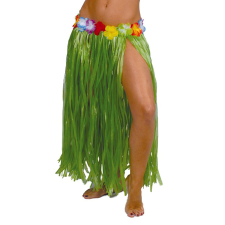 Toppers - Hawaii dress up skirt - for adults - green - 75 cm - wicker hula skirt - tropical
