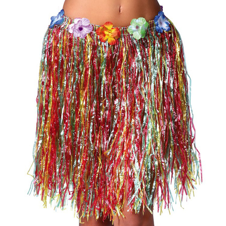 Toppers - Hawaii dress up hula skirt and garland with LED - adults - multicolor - tropical themed party