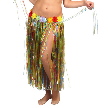 Toppers - Hawaii verkleed rokje - voor volwassenen - multicolour - 75 cm - rieten hoela rokje - tropisch