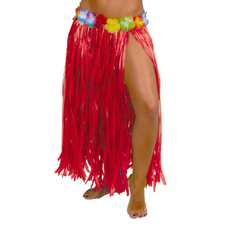 Toppers in concert - Hawaii verkleed rokje - voor volwassenen - rood - 75 cm - rieten hoela rokje - tropisch