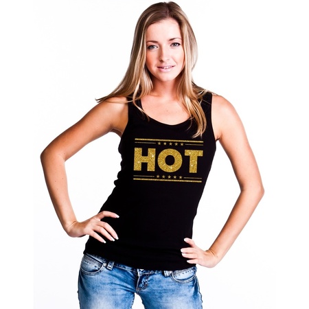 Hot tanktop/ mouwloos shirt zwart met gouden glitters dames