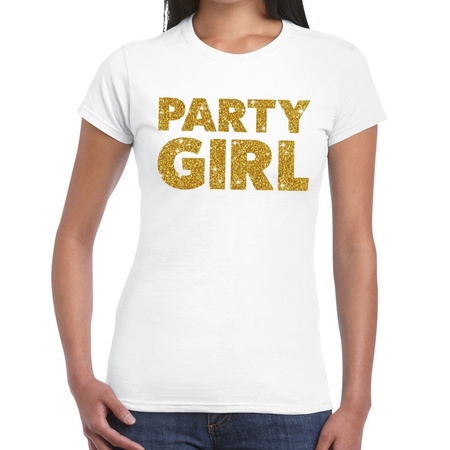 Party Girl glitter tekst t-shirt wit dames