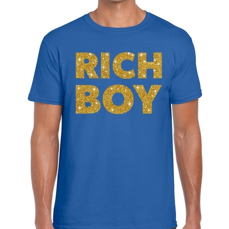 Rich boy goud glitter tekst t-shirt blauw heren