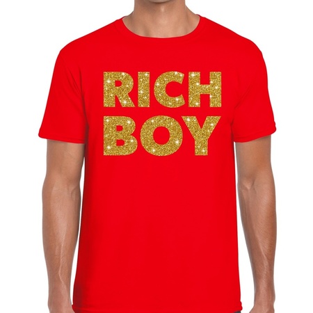 Rich boy goud glitter tekst t-shirt rood heren