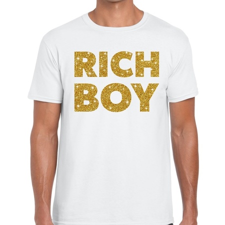 Rich boy goud glitter tekst t-shirt wit heren